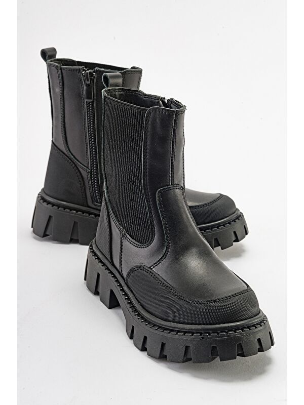 Kız Çocuk Siyah Hakiki Deri Anatomik Postal - Görsel 2