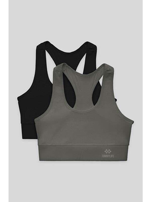 Tommylife Slim Fit U Yaka 2li Paket Siyah-Çağla Kadın Spor Büstiyer - 97120