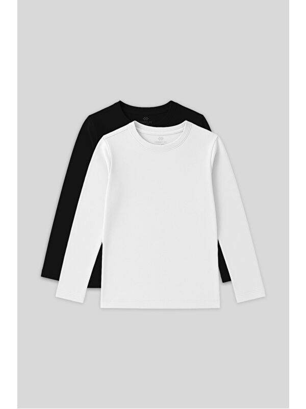 Tommylife Standart Fit Basic O Yaka 2li Paket Siyah-Beyaz Unisex Çocuk T-Shirt - 11329