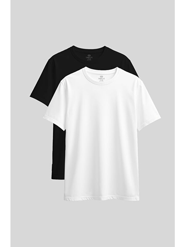 Tommylife Standart Fit Basic O Yaka 2li Paket Siyah-Beyaz Kadın T-Shirt - 97311