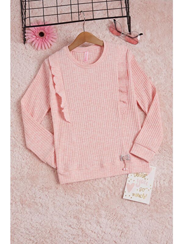 Pembe Life Kids Club Pembe Önü Fırfırlı Fitilli Uzun Kollu Body16278
