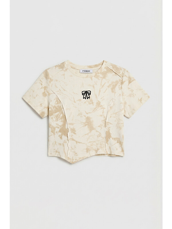 It's Basic Kadın Bej Ekru w5 Özel Kumaş Elastan Crop Top