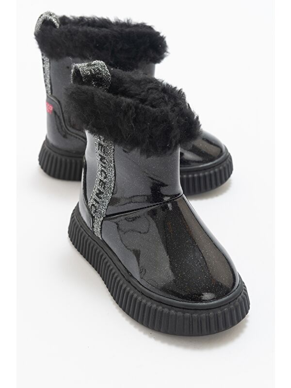 Kız Çocuk Siyah Simli Suni Deri Kürklü Anatomik Kar Botu - Görsel 2