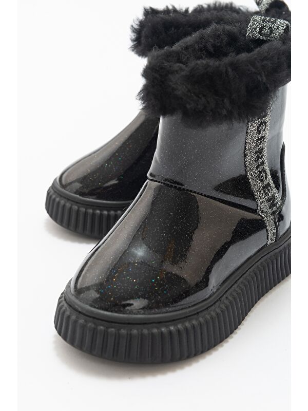 Kız Çocuk Siyah Simli Suni Deri Kürklü Anatomik Kar Botu - Görsel 3