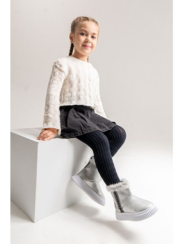 Kız Çocuk Gümüş Simli Suni Deri Kürklü Anatomik Kar Botu - Görsel 2