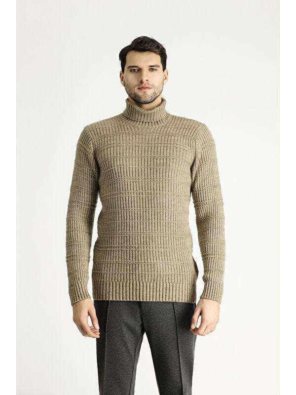 Kiğılı Balıkçı Yaka Slim Fit Dar Kesim Desenli Triko Kazak