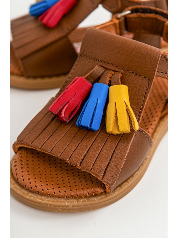 Kız Çocuk Taba Deri Ortopedik Destekli Çocuk Sandalet - Görsel 2