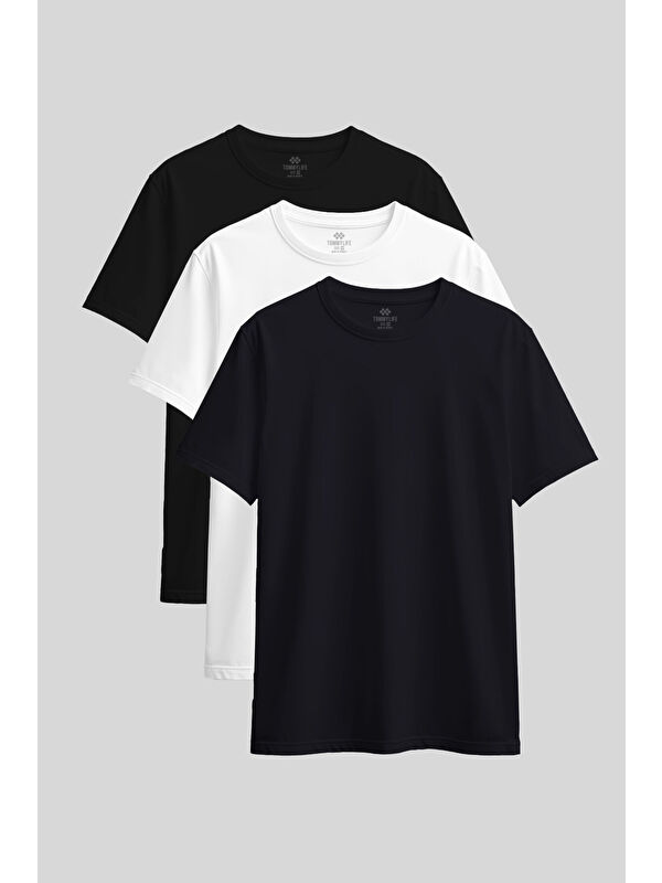 Tommylife Standart Fit Basic O Yaka 3lü Paket Siyah-Beyaz-Lacivert Kadın T-Shirt - 97311
