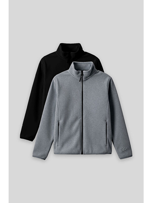Tommylife Standart Fit 2li Paket Siyah-Gri Melanj Kız Çocuk Polar Sweatshirt - 75154