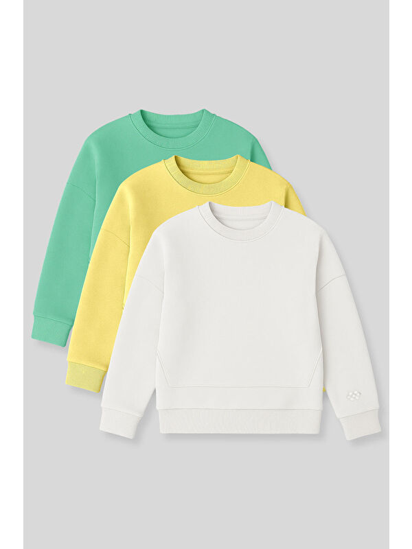 Tommylife Oversize 3lü Paket Sarı-Ekru-Su Yeşili Kız Çocuk Sweatshirt - 75150
