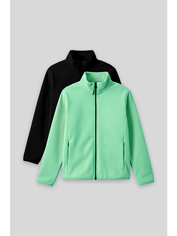 Tommylife Standart Fit 2li Paket Siyah-Su Yeşili Kız Çocuk Polar Sweatshirt - 75154