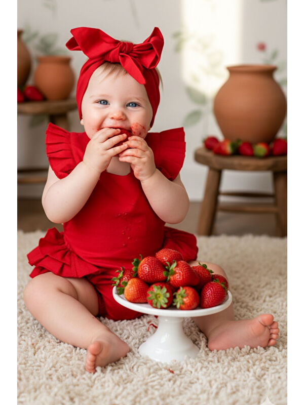 Parla Kids Kız Bebek Pamuklu Salopet ve Bandana