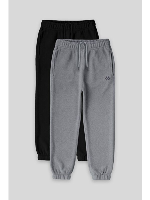 Tommylife Standart Fit 2li Paket Siyah-Gri Melanj Kız Çocuk Eşofman Alt - 75155