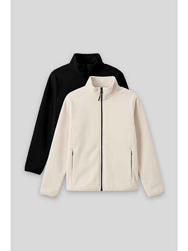 Tommylife Standart Fit 2li Paket Siyah-Bej Kız Çocuk Polar Sweatshirt - 75154
