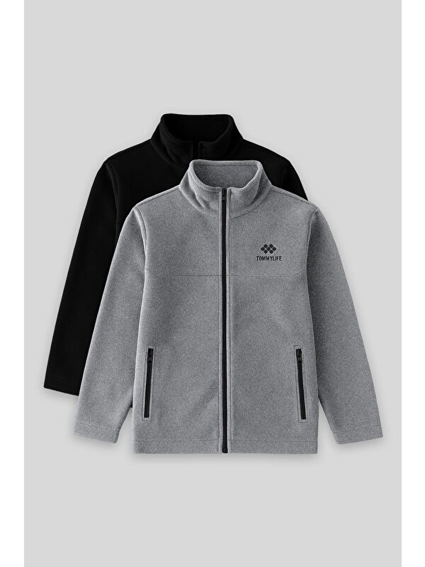 Tommylife Standart Fit 2li Paket Siyah-Gri Melanj Erkek Çocuk Polar Sweatshirt - 11223
