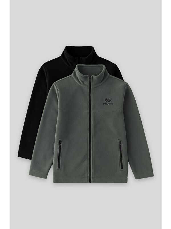 Tommylife Standart Fit 2li Paket Siyah-Haki Erkek Çocuk Polar Sweatshirt - 11223