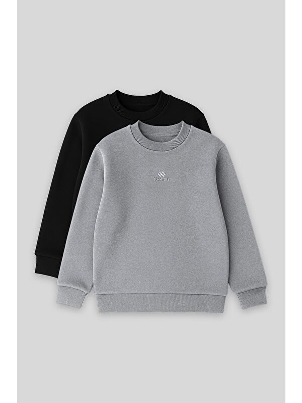 Tommylife Standart Fit 2li Paket Siyah-Gri Melanj Erkek Çocuk Sweatshirt - 11232