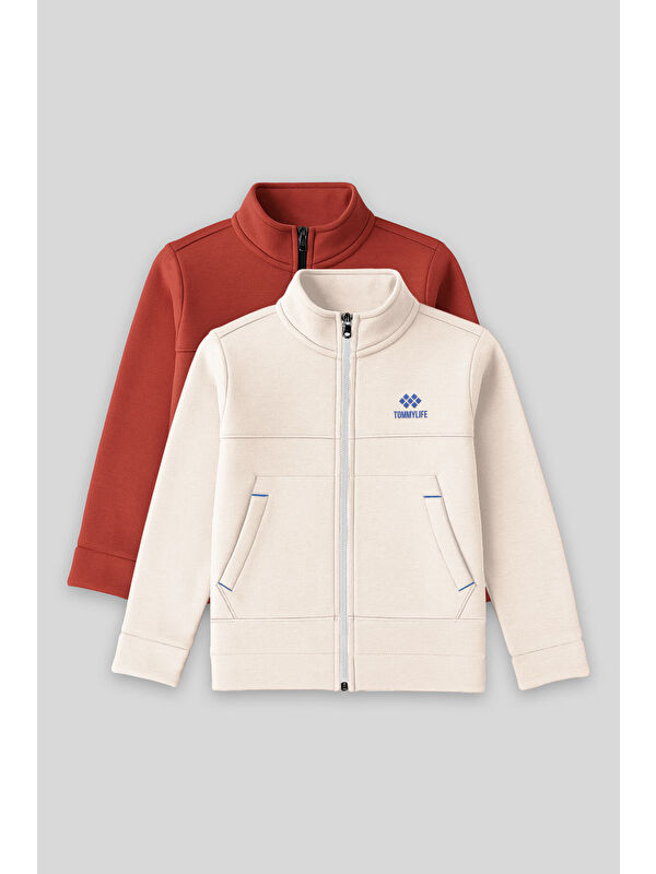 Tommylife Standart Fit 2li Paket Bej-Kiremit Erkek Çocuk Sweatshirt - 11245