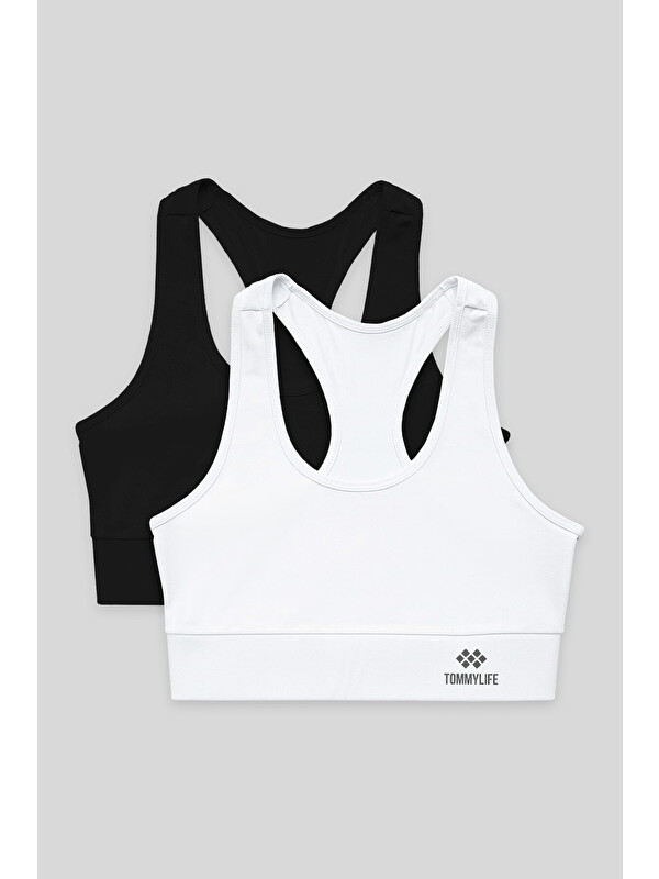 Tommylife Slim Fit U Yaka 2li Paket Siyah-Beyaz Kadın Spor Büstiyer - 97120