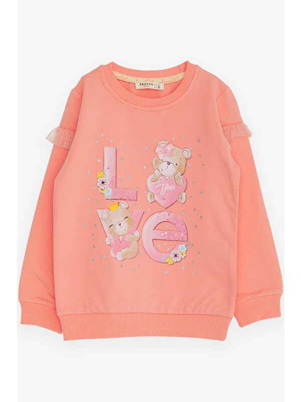 Breeze Kız Çocuk Sweatshirt Ayıcık Baskılı Somon (1-3 Yaş)