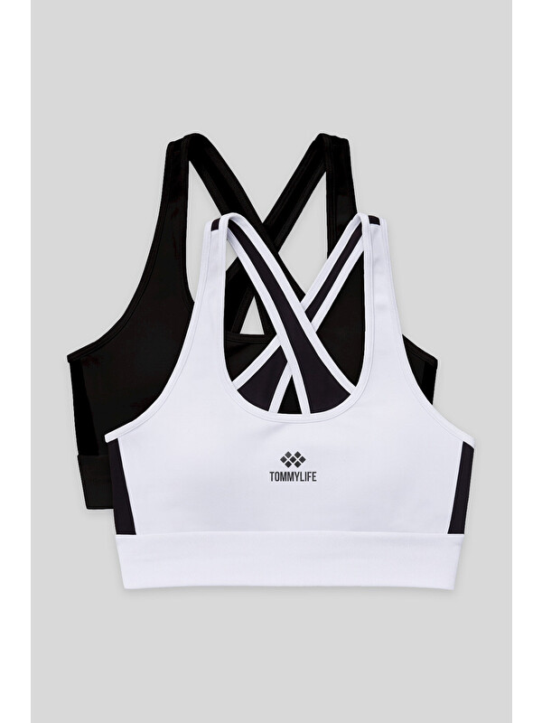 Tommylife Slim Fit U Yaka 2li Paket Siyah-Beyaz Kadın Spor Büstiyer - 97121