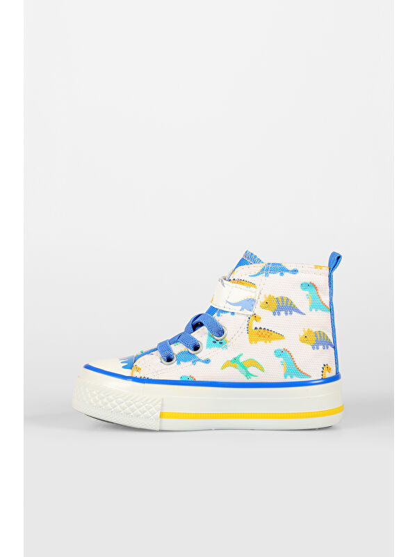 Ada Desenli Erkek Okul Öncesi Beyaz/Saks Mavi Sneaker - Görsel 3