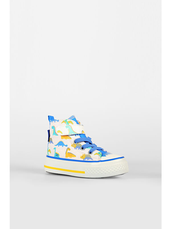 Ada Desenli Erkek Okul Öncesi Beyaz/Saks Mavi Sneaker - Görsel 4