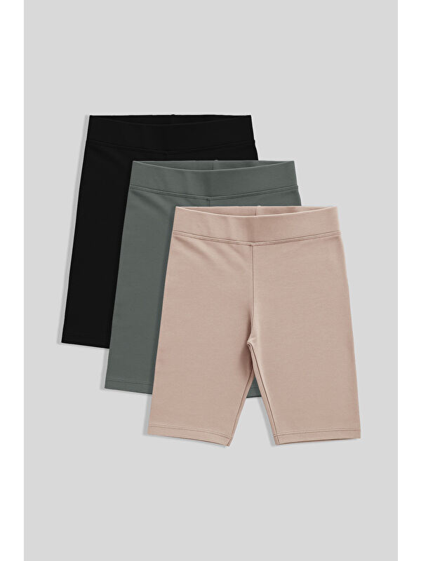 Tommylife Standart Fit Basic 3lü Paket Siyah-Haki-Koyu Bej Kız Çocuk Tayt - 75188