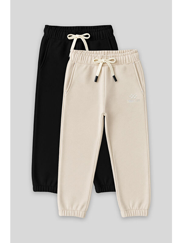 Tommylife Standart Fit Basic 2li Paket Siyah-Bej Erkek Çocuk Eşofman Alt - 11225
