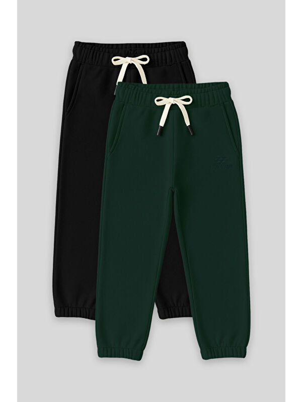 Tommylife Standart Fit Basic 2li Paket Siyah-Çam Yeşili Erkek Çocuk Eşofman Alt - 11225