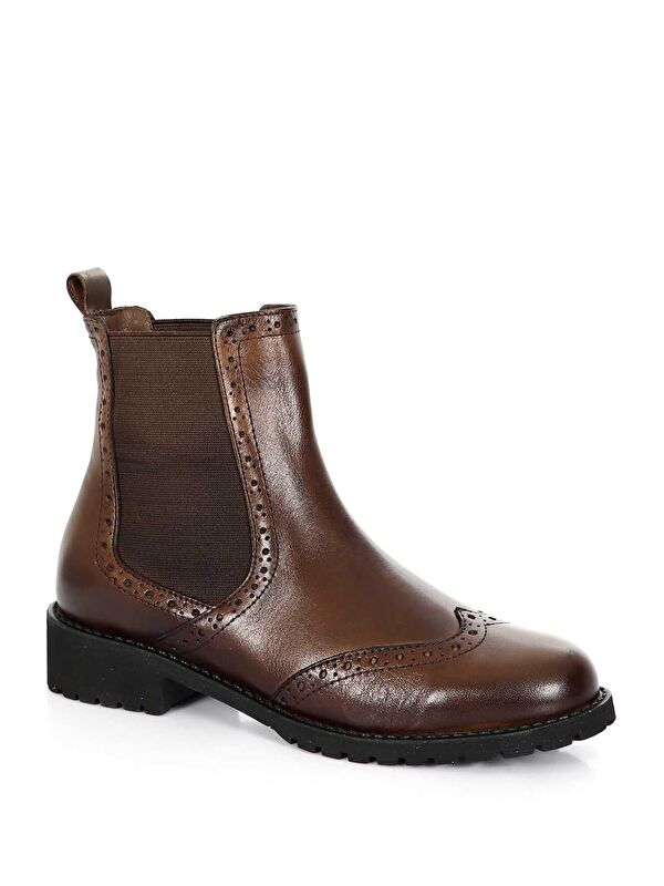 KAHVERENGİ Hakiki Deri Yuvarlak Burun Kauçuk Taban Topuklu Lastikli Kadın Günlük Chelsea Bot 48443 - Görsel 6