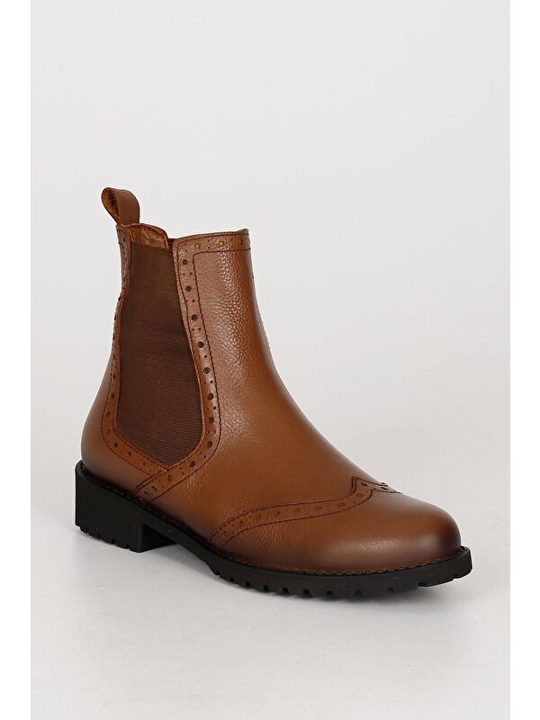 TABA Hakiki Deri Yuvarlak Burun Kauçuk Taban Topuklu Lastikli Kadın Günlük Chelsea Bot 48443 - Görsel 6