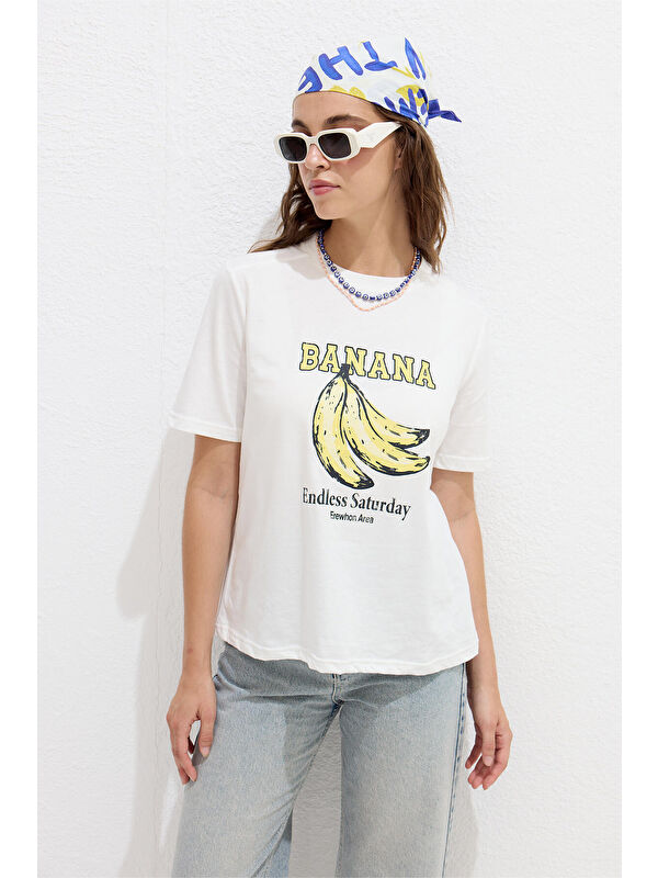 Manuka Dikiş Detaylı Baskılı Tişört Banana