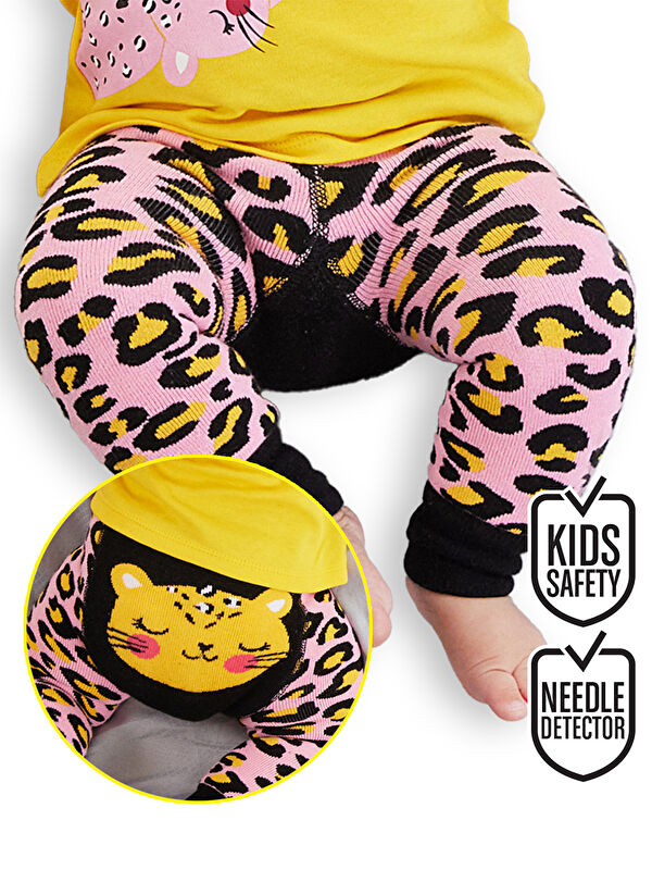 Denokids Leopar Desenli Kız Bebek Tayt Pantolon
