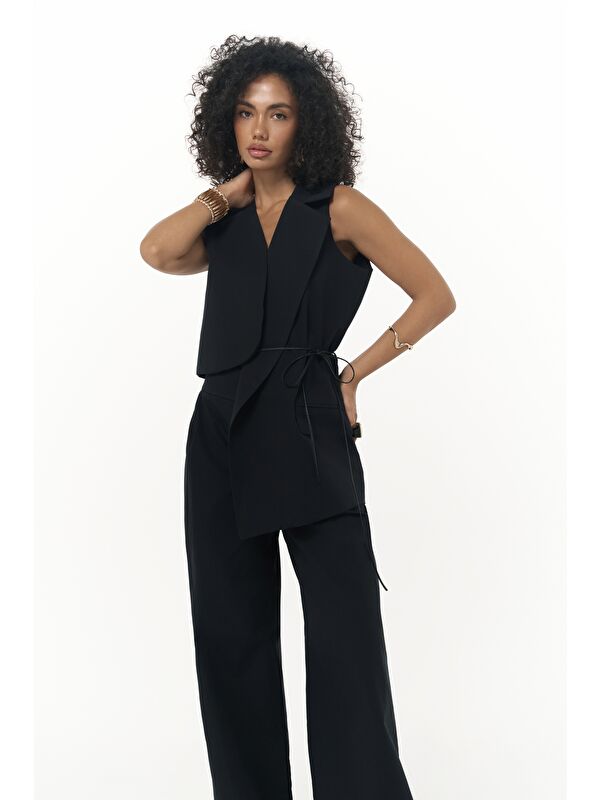Mai Collection Kampala Asimetrik Siyah Yelek Pantolon Takım