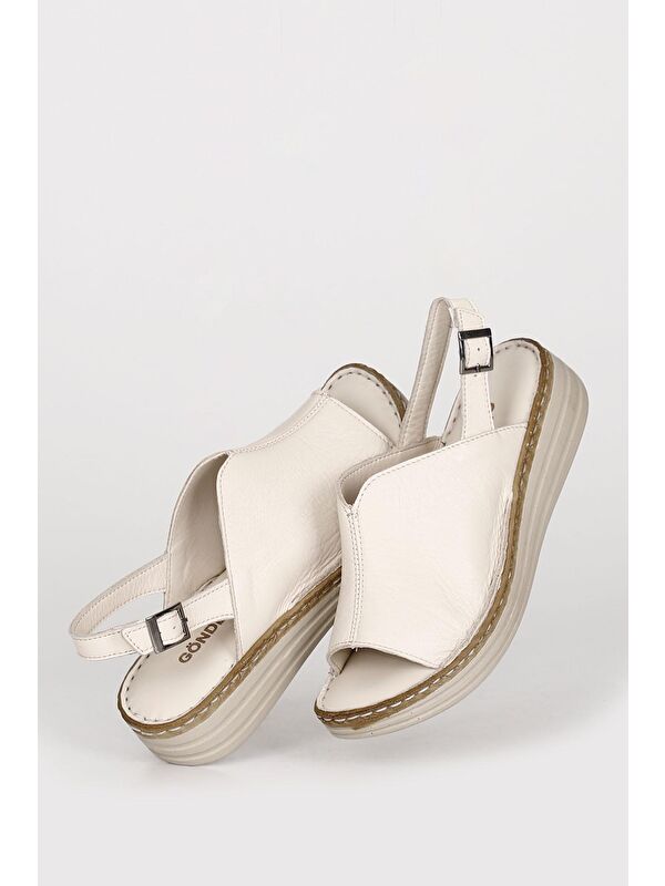 Hakiki Deri Dolgu Taban Kadın Sandalet 42232 - Görsel 3