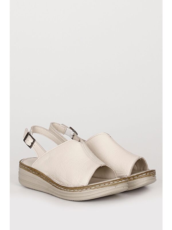 Hakiki Deri Dolgu Taban Kadın Sandalet 42232 - Görsel 6