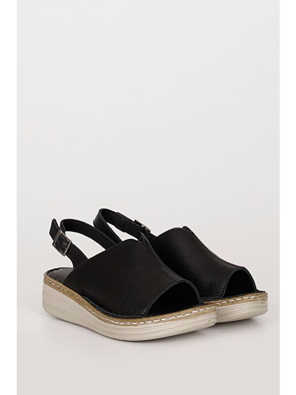 Hakiki Deri Dolgu Taban Kadın Sandalet 42232 - Görsel 3