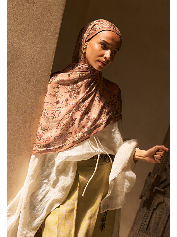 Fresh Scarfs Ethnic Blossom Desen Soft Viskon Şal Somon