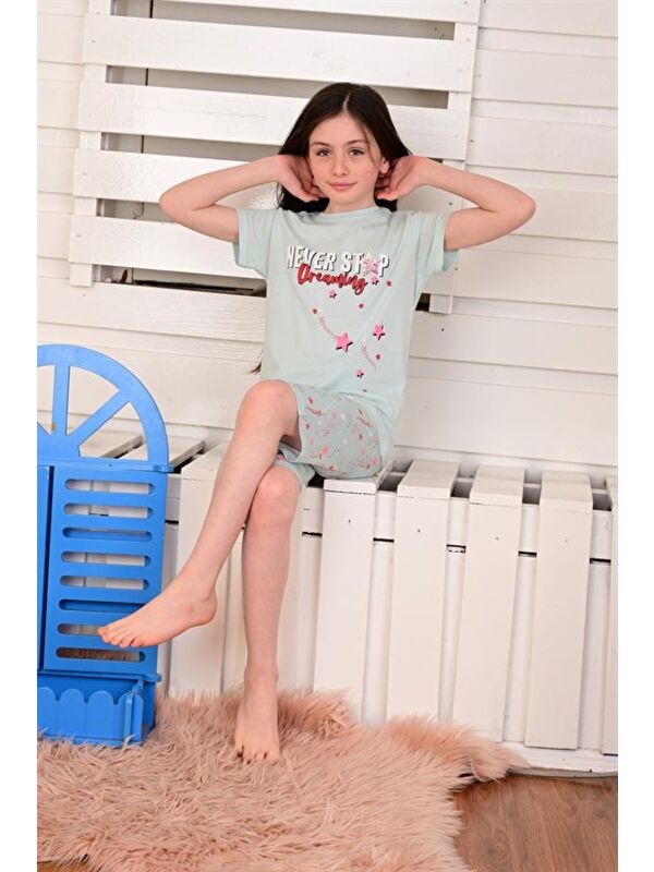 Vitmo Kız Çocuk Kısa Kollu Kapri Pijama Takımı Never Stop Mint