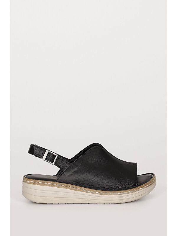 Hakiki Deri Dolgu Taban Kadın Sandalet 42232 - Görsel 5