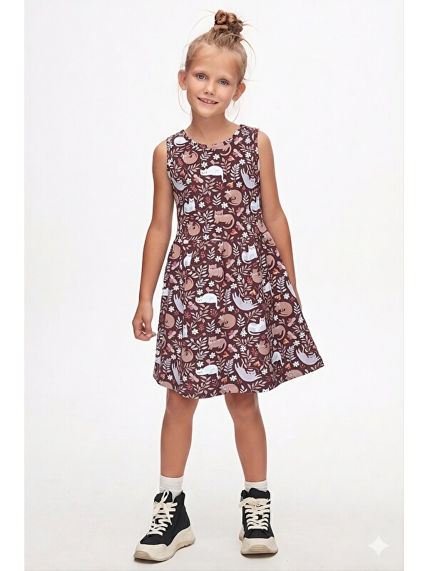 Lovetti Lazy Kız Çocuk Desenli Kolsuz Elbise