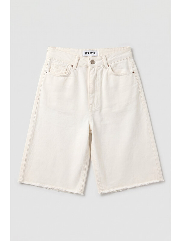 It's Basic Kadın Kırık Beyaz 7s6-101 Mom Midi %100 Pamuk Denim Şort