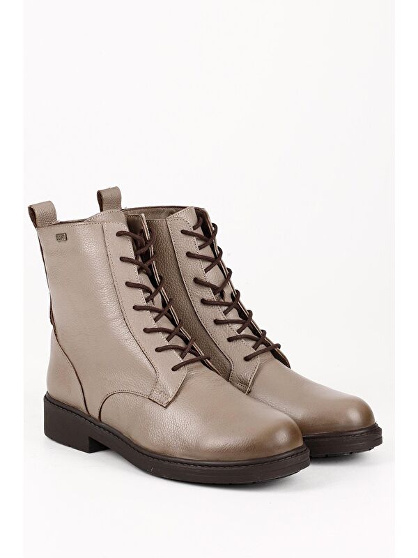 VİZON Hakiki Deri Yuvarlak Burun Kauçuk Taban Topuklu Fermuarlı Bağcıklı Kadın Günlük Postal Bot 42 - Görsel 3