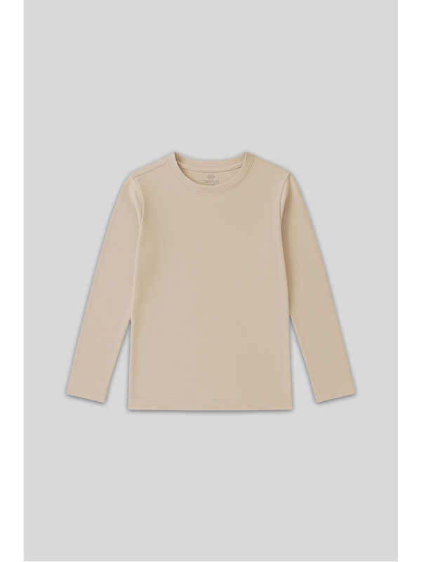 Tommylife Bej O Yaka Standart Fit Basic Uzun Kollu Unisex Çocuk T-Shirt - 11329