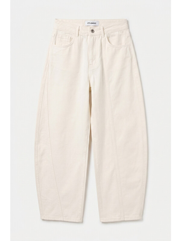 It's Basic Kadın Kırık Beyaz 7s6-101 Barrel Fit %100 Pamuk Bol Kesim Denim Jean