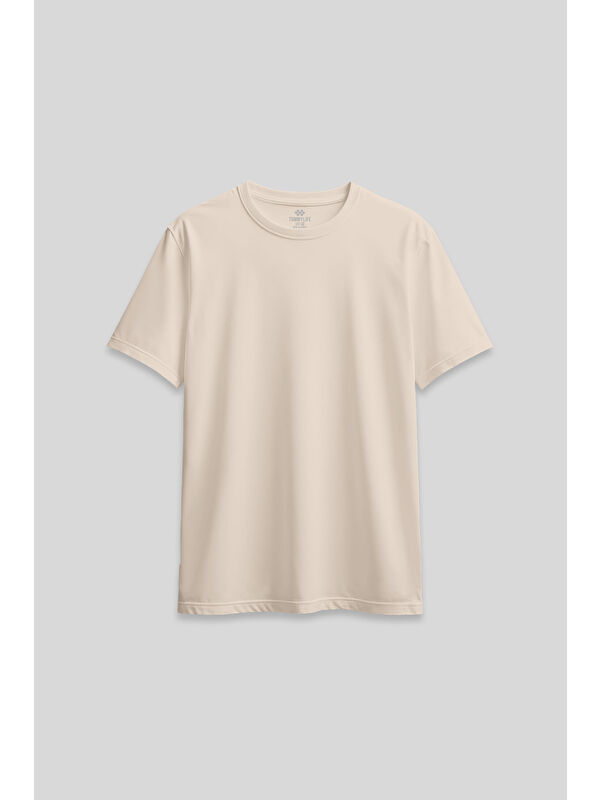 Tommylife Bej O Yaka Standart Fit Basic Kadın T-Shirt - 97311