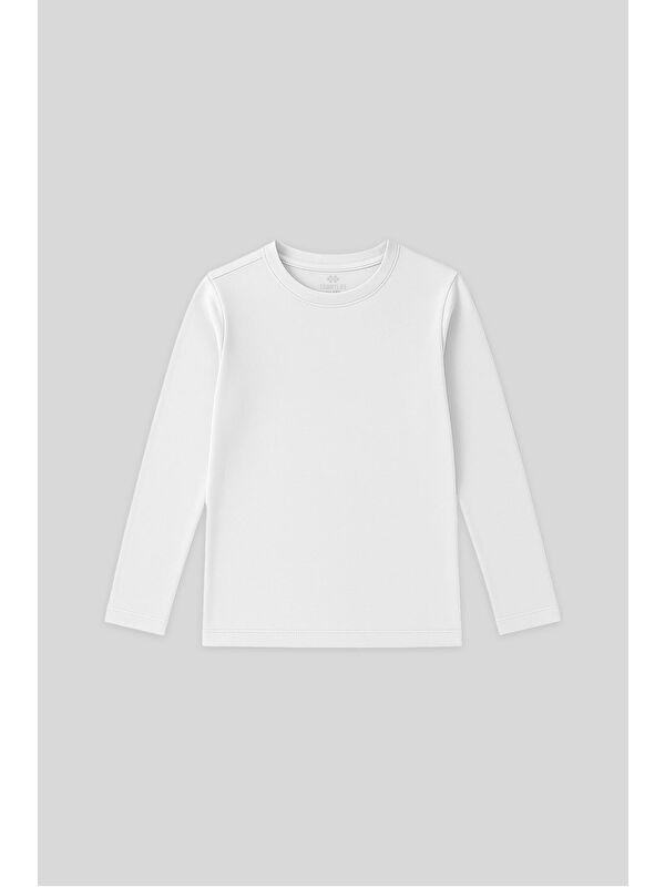 Tommylife Beyaz O Yaka Standart Fit Basic Uzun Kollu Unisex Çocuk T-Shirt - 11329