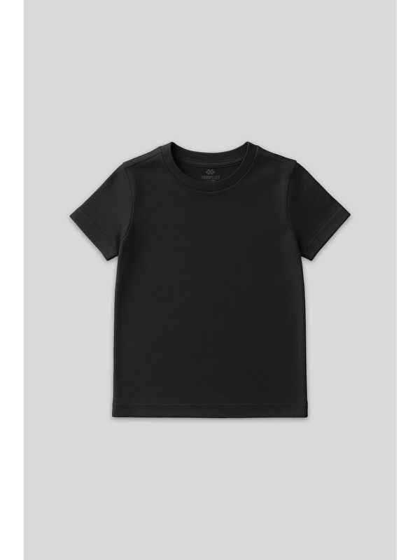 Tommylife Antrasit O Yaka Standart Fit Basic Unisex Çocuk T-Shirt - 11328