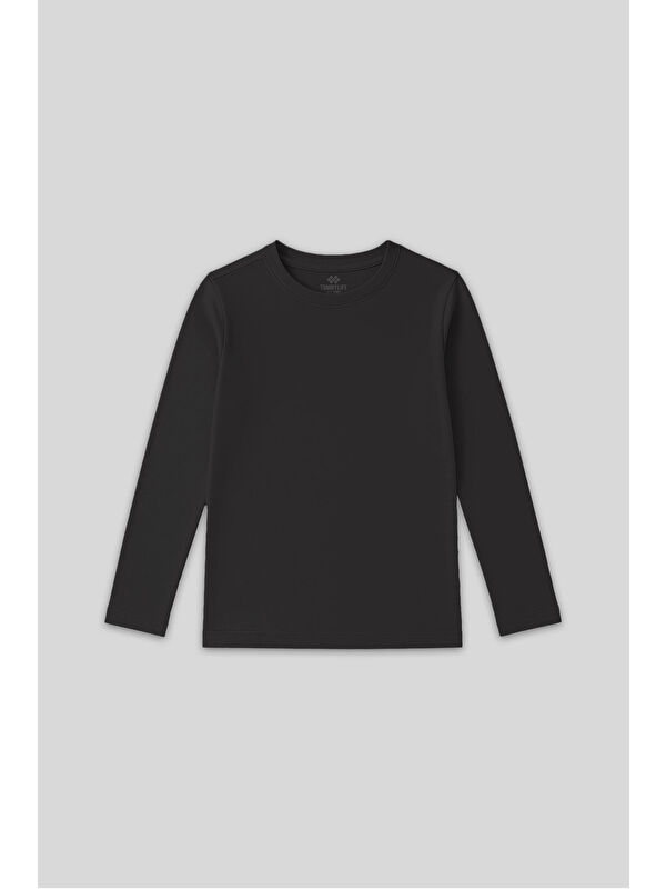 Tommylife Antrasit O Yaka Standart Fit Basic Uzun Kollu Unisex Çocuk T-Shirt - 11329
